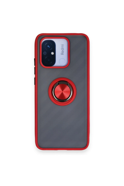 Newface Xiaomi Redmi 12C Kılıf Montreal Yüzüklü Silikon Kapak - Kırmızı resmi
