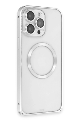 Joko iPhone 15 Pro Kılıf Metal Bumper Magneticsafe Kapak - Gümüş resmi