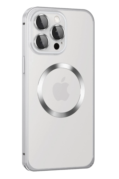 Joko iPhone 15 Pro Max Kılıf Metal Bumper Magneticsafe Kapak - Gümüş resmi