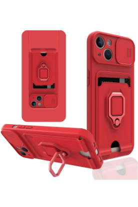 Newface iPhone 15 Kılıf Zuma Kartvizitli Yüzüklü Silikon - Kırmızı resmi