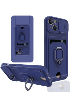 Newface iPhone 15 Kılıf Zuma Kartvizitli Yüzüklü Silikon - Lacivert resmi