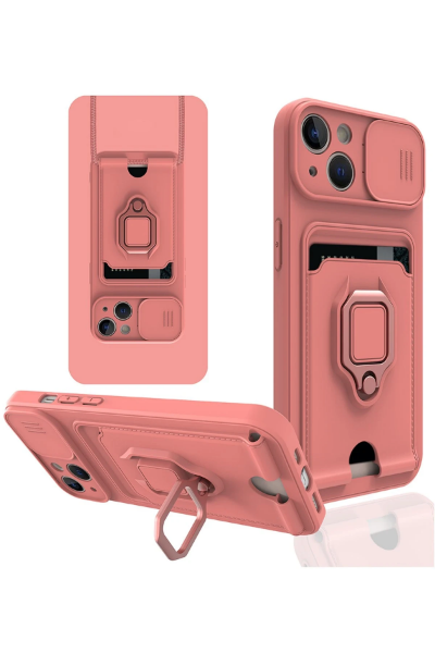 Newface iPhone 15 Kılıf Zuma Kartvizitli Yüzüklü Silikon - Pembe resmi