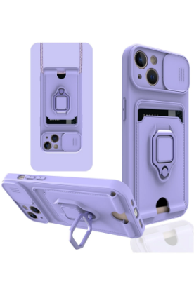 Newface iPhone 15 Kılıf Zuma Kartvizitli Yüzüklü Silikon - Lila resmi