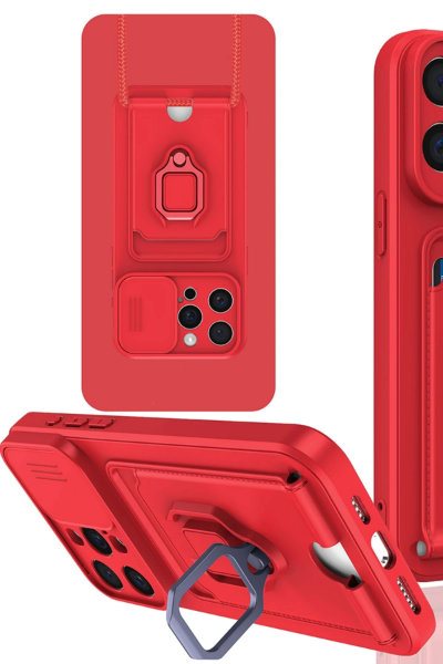 Newface iPhone 15 Pro Kılıf Zuma Kartvizitli Yüzüklü Silikon - Kırmızı resmi