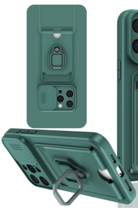 Newface iPhone 15 Pro Kılıf Zuma Kartvizitli Yüzüklü Silikon - Yeşil resmi