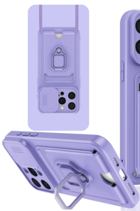 Newface iPhone 15 Pro Kılıf Zuma Kartvizitli Yüzüklü Silikon - Lila resmi