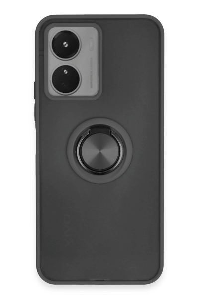 Newface Vivo Y16 Kılıf Montreal Yüzüklü Silikon Kapak - Siyah resmi