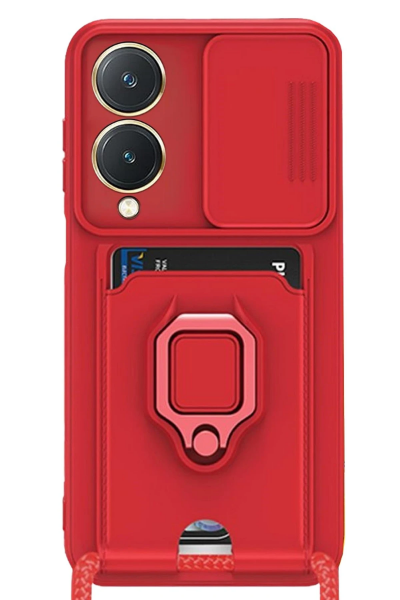 Newface Vivo Y17S Kılıf Zuma Kartvizitli Yüzüklü Silikon - Kırmızı resmi