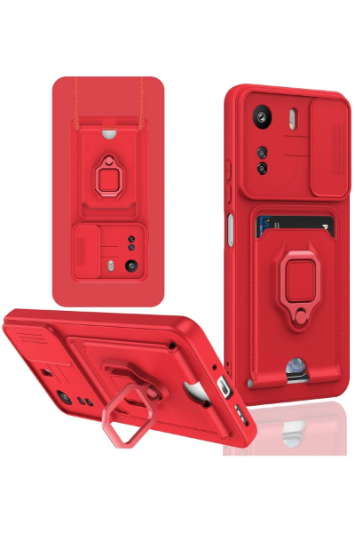 Newface Xiaomi Redmi 13C Kılıf Zuma Kartvizitli Yüzüklü Silikon - Kırmızı resmi