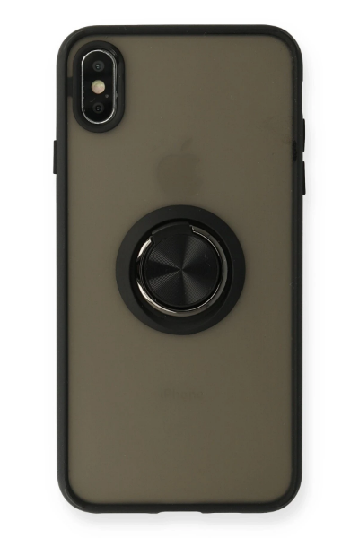 Newface iPhone XS Kılıf Montreal Yüzüklü Silikon Kapak - Siyah resmi