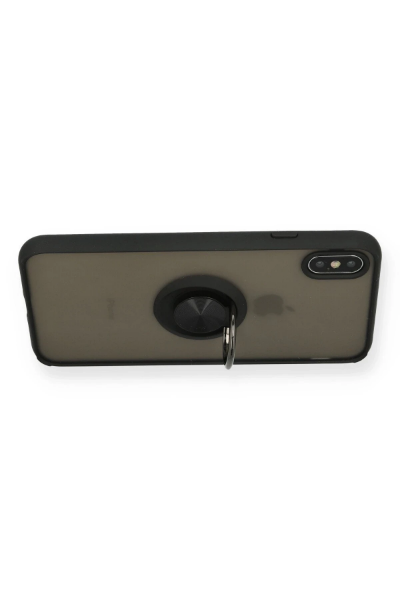 Newface iPhone XS Kılıf Montreal Yüzüklü Silikon Kapak - Siyah resmi
