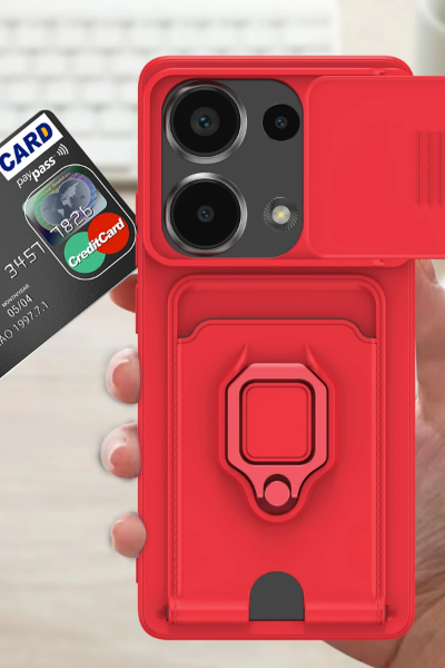 Newface Xiaomi Redmi Note 13 Pro 4G Kılıf Zuma Kartvizitli Yüzüklü Silikon - Kırmızı resmi