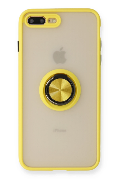 Newface iPhone 7 Plus Kılıf Montreal Yüzüklü Silikon Kapak - Sarı resmi