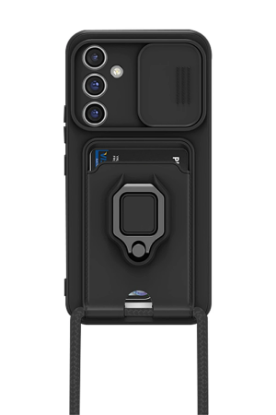 Newface Samsung Galaxy A15 4G Kılıf Zuma Kartvizitli Yüzüklü Silikon - Siyah resmi