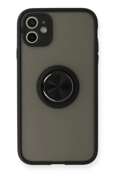 Newface iPhone 11 Kılıf Montreal Yüzüklü Silikon Kapak - Siyah resmi