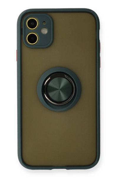 Newface iPhone 11 Kılıf Montreal Yüzüklü Silikon Kapak - Yeşil resmi