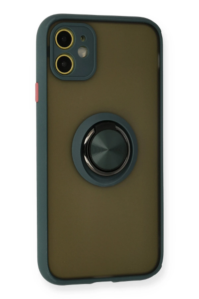 Newface iPhone 11 Kılıf Montreal Yüzüklü Silikon Kapak - Yeşil resmi