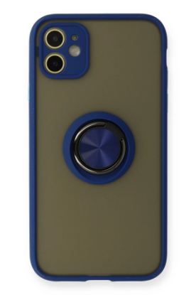 Newface iPhone 11 Kılıf Montreal Yüzüklü Silikon Kapak - Lacivert resmi