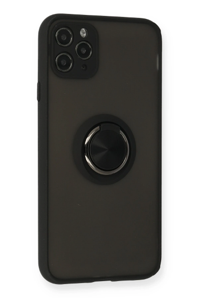 Newface iPhone 11 Pro Max Kılıf Montreal Yüzüklü Silikon Kapak - Siyah resmi