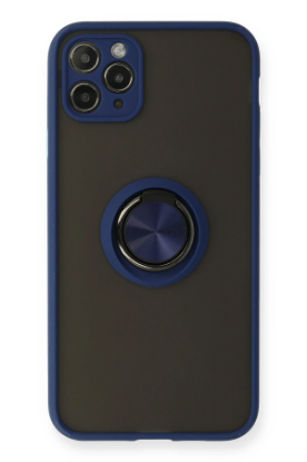 Newface iPhone 11 Pro Max Kılıf Montreal Yüzüklü Silikon Kapak - Lacivert resmi