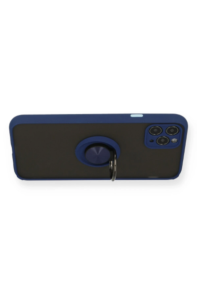 Newface iPhone 11 Pro Max Kılıf Montreal Yüzüklü Silikon Kapak - Lacivert resmi