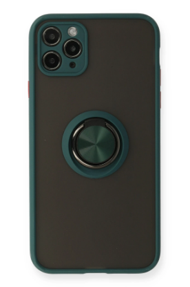 Newface iPhone 11 Pro Max Kılıf Montreal Yüzüklü Silikon Kapak - Yeşil resmi