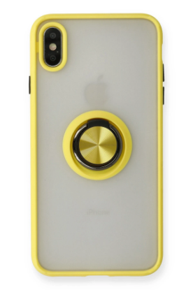 Newface iPhone X Kılıf Montreal Yüzüklü Silikon Kapak - Sarı resmi