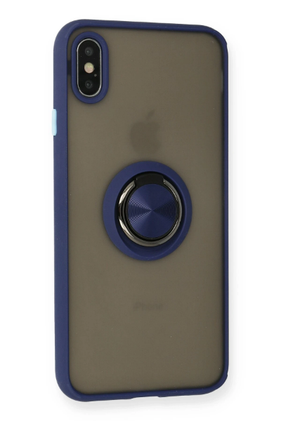 Newface iPhone X Kılıf Montreal Yüzüklü Silikon Kapak - Lacivert resmi