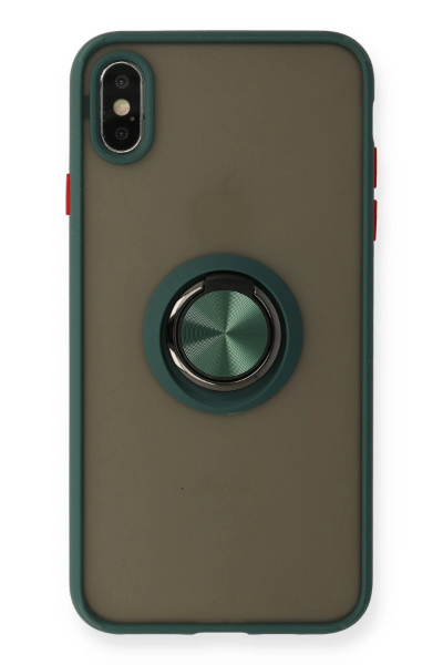 Newface iPhone X Kılıf Montreal Yüzüklü Silikon Kapak - Yeşil resmi