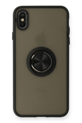 Newface iPhone XS Max Kılıf Montreal Yüzüklü Silikon Kapak - Siyah resmi