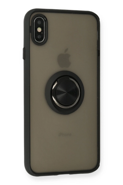 Newface iPhone XS Max Kılıf Montreal Yüzüklü Silikon Kapak - Siyah resmi
