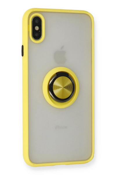 Newface iPhone XS Max Kılıf Montreal Yüzüklü Silikon Kapak - Sarı resmi