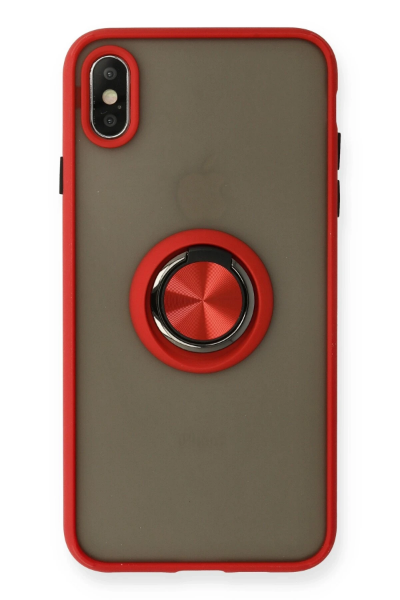 Newface iPhone XS Max Kılıf Montreal Yüzüklü Silikon Kapak - Kırmızı resmi