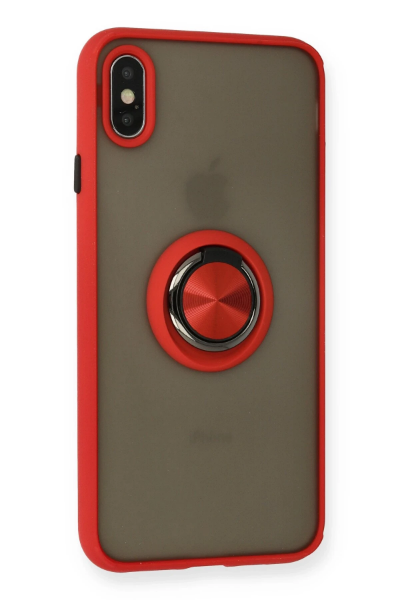 Newface iPhone XS Max Kılıf Montreal Yüzüklü Silikon Kapak - Kırmızı resmi