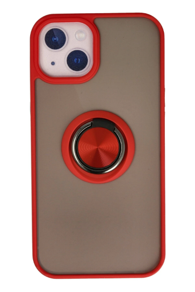Newface iPhone 15 Kılıf Montreal Yüzüklü Silikon Kapak - Kırmızı resmi