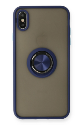 Newface iPhone XS Max Kılıf Montreal Yüzüklü Silikon Kapak - Lacivert resmi