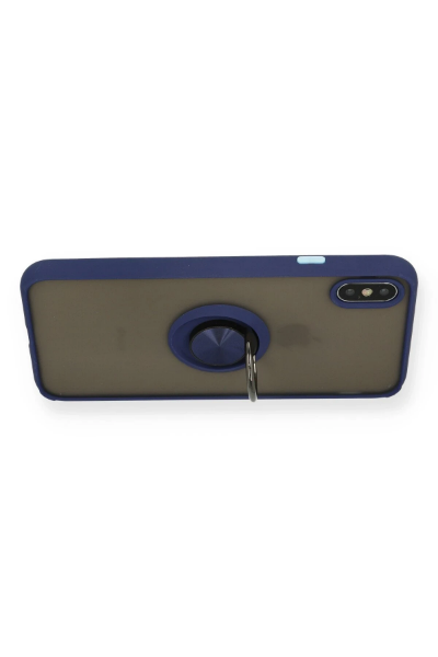 Newface iPhone XS Max Kılıf Montreal Yüzüklü Silikon Kapak - Lacivert resmi