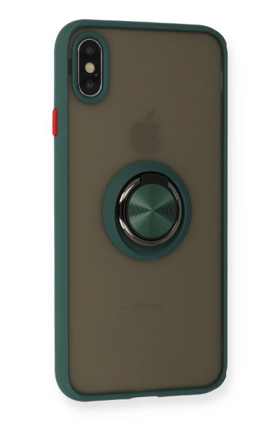 Newface iPhone XS Max Kılıf Montreal Yüzüklü Silikon Kapak - Yeşil resmi