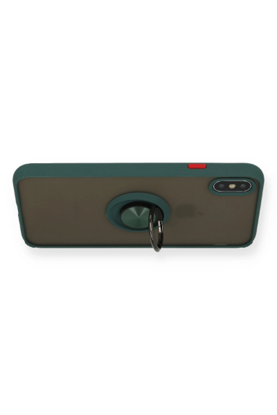 Newface iPhone XS Max Kılıf Montreal Yüzüklü Silikon Kapak - Yeşil resmi