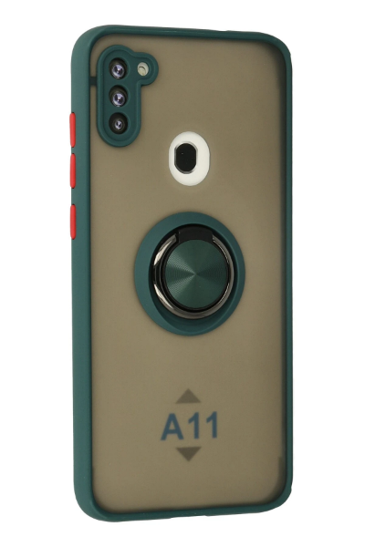 Newface Samsung Galaxy A11 Kılıf Montreal Yüzüklü Silikon Kapak - Yeşil resmi