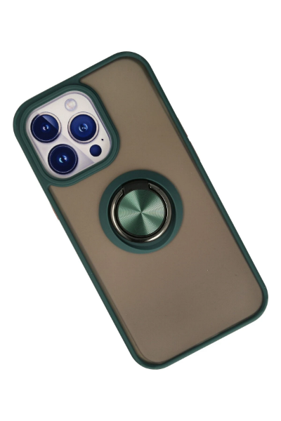 Newface iPhone 15 Pro Kılıf Montreal Yüzüklü Silikon Kapak - Yeşil resmi