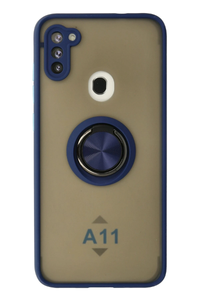 Newface Samsung Galaxy A11 Kılıf Montreal Yüzüklü Silikon Kapak - Lacivert resmi