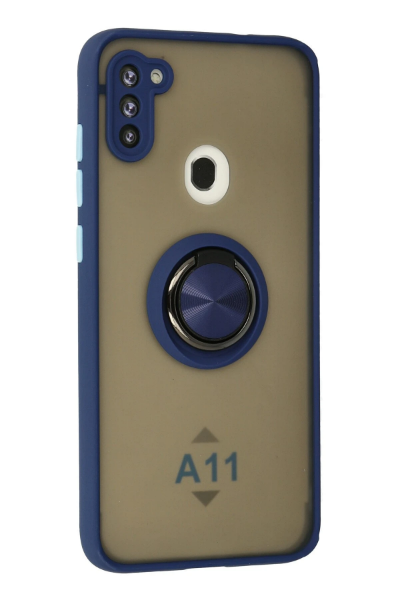 Newface Samsung Galaxy A11 Kılıf Montreal Yüzüklü Silikon Kapak - Lacivert resmi
