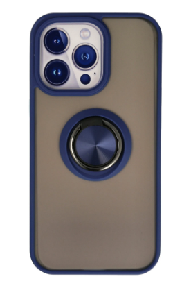 Newface iPhone 15 Pro Kılıf Montreal Yüzüklü Silikon Kapak - Lacivert resmi