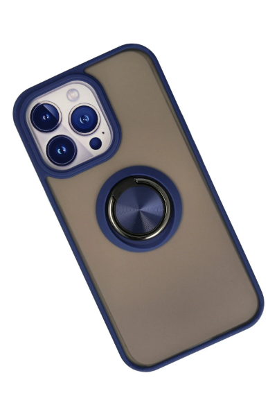 Newface iPhone 15 Pro Kılıf Montreal Yüzüklü Silikon Kapak - Lacivert resmi