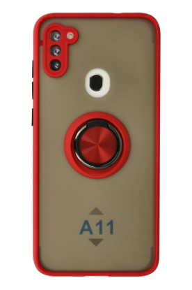 Newface Samsung Galaxy A11 Kılıf Montreal Yüzüklü Silikon Kapak - Kırmızı resmi