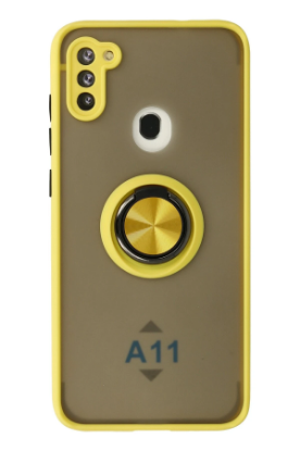 Newface Samsung Galaxy A11 Kılıf Montreal Yüzüklü Silikon Kapak - Sarı resmi
