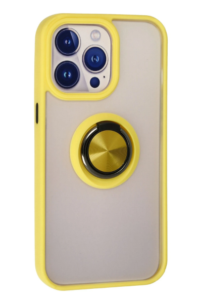 Newface iPhone 15 Pro Max Kılıf Montreal Yüzüklü Silikon Kapak - Sarı resmi