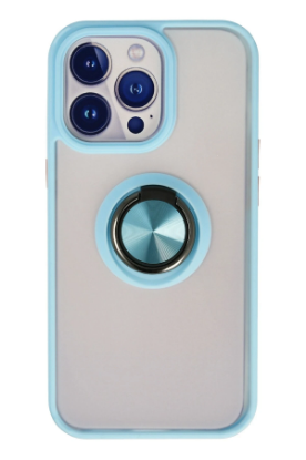 Newface iPhone 15 Pro Max Kılıf Montreal Yüzüklü Silikon Kapak - Buz Mavi resmi