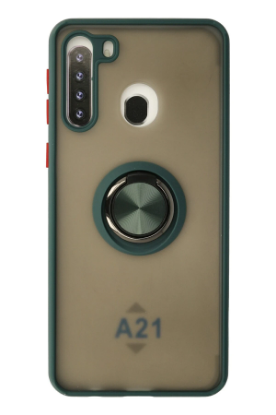Newface Samsung Galaxy A21 Kılıf Montreal Yüzüklü Silikon Kapak - Yeşil resmi